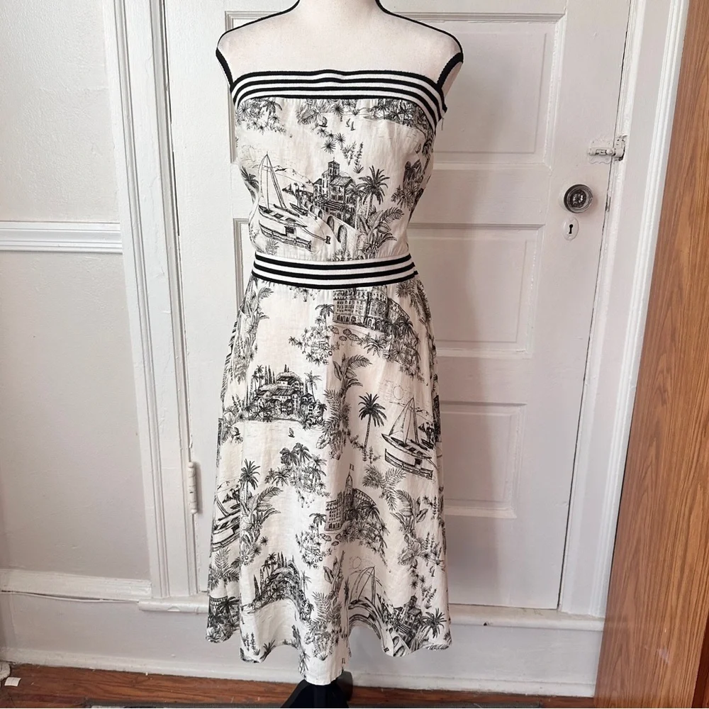 Tommy Bahama NWT Linen‎ Marceau Toile Strapless Dress Preppy Summer Sz Medium